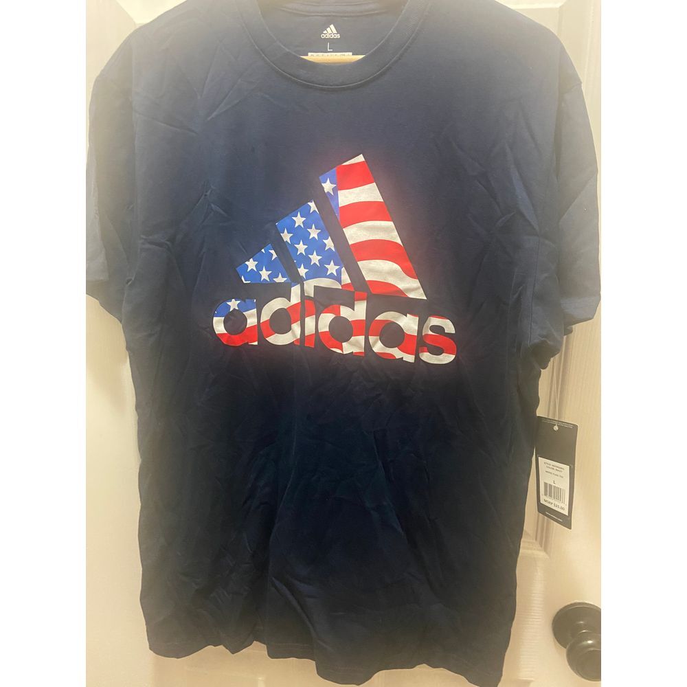Adidas NWT Mens Flag Tee, Patriotic, Size L